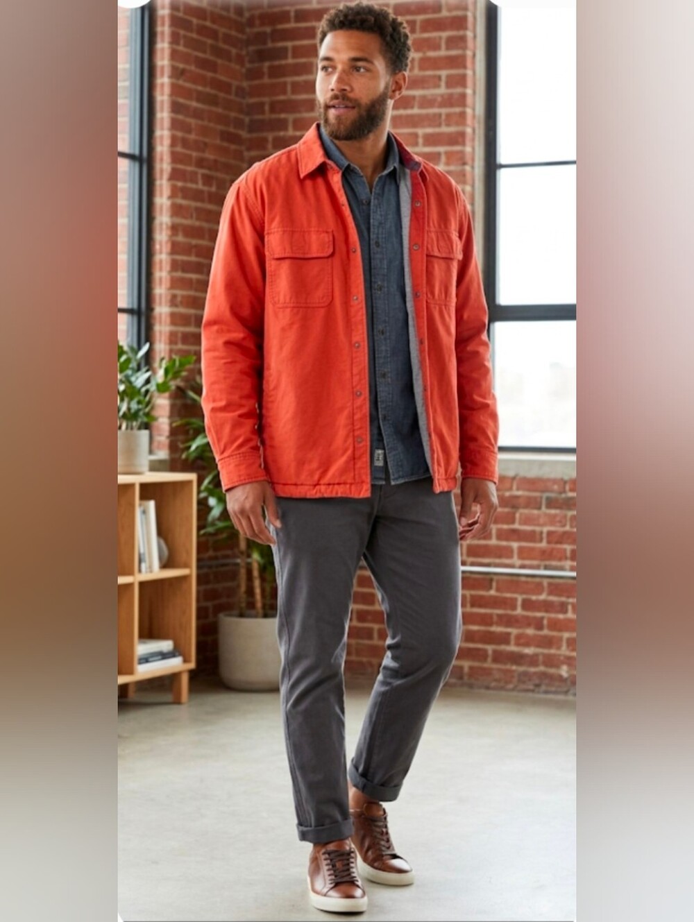 American Eagle Lined Shacket/Jacket, Orange, Utility, Size XL